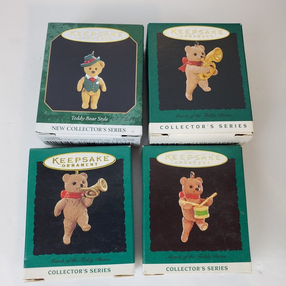 Vtg Lot 4 Hallmark Christmas Ornaments March Teddy Bears & Teddy Style Miniature